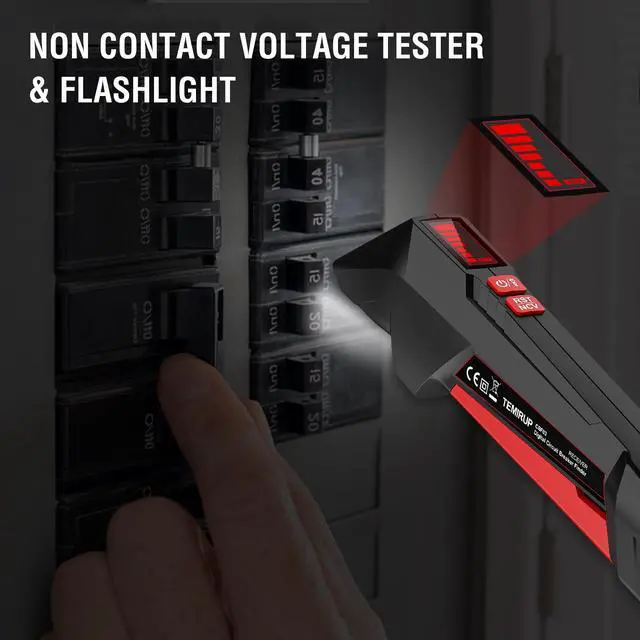 Alt view image 7 of 7 - Circuit Breaker Finder with LCD Display, GFCI Outlet Tester, 90-135V AC Electrical Circuit Tracer Tool with NCV Test & Flashlight, Includes Carrying Case, Adapter, Alligator Clips