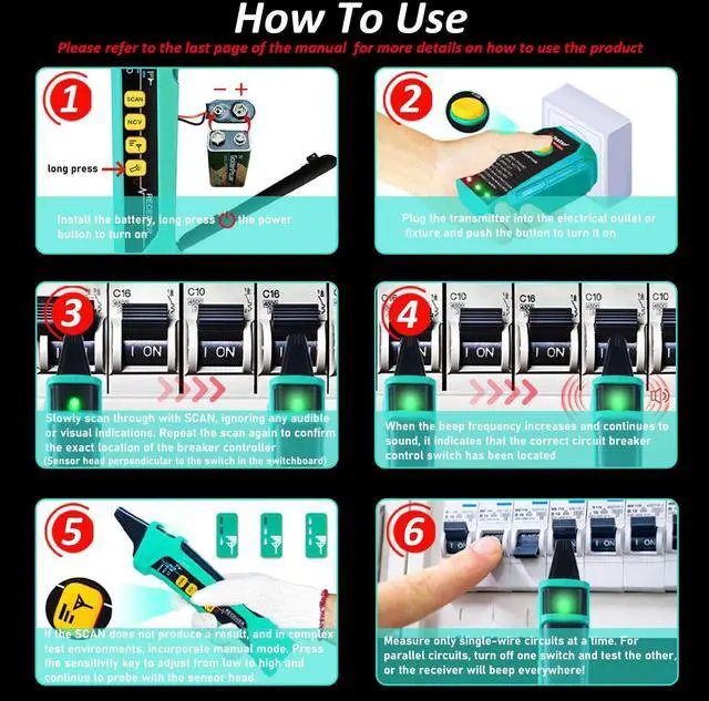 Alt view image 7 of 7 - AC Digital Circuit Breaker Tracer with Adaptor Integrated GFCI Outlet Tester, 90-120V NCV Electrical Circuit Finder Tool XT-33A Auto Scan Sensitivity Adjustable Electrician Tool