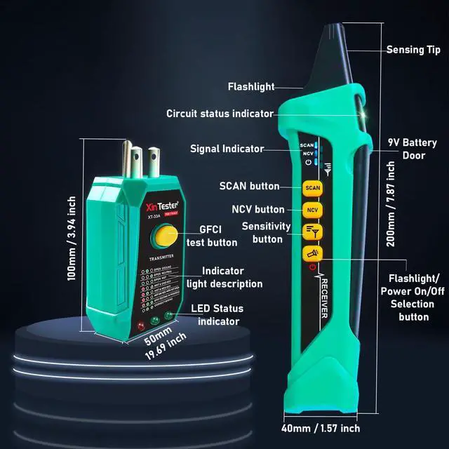 Alt view image 4 of 6 - Digital AC Circuit Breaker Finder Tool with Integrated GFCI Outlet Tester, 90-120V NCV Electrical Circuit Tracer Automatically Scan Voltage Detector Electrician Tool XT-33A