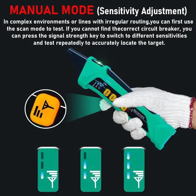 Alt view image 4 of 7 - AC Digital Circuit Breaker Tracer with Adaptor Integrated GFCI Outlet Tester, 90-120V NCV Electrical Circuit Finder Tool XT-33A Auto Scan Sensitivity Adjustable Electrician Tool