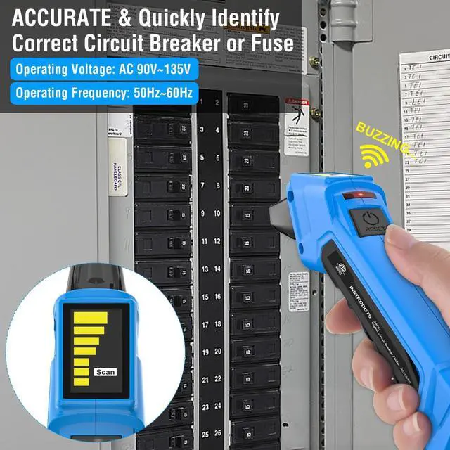 Alt view image 2 of 7 - Circuit Breaker Finder, Digital Breaker Finder with GFCI Outlet Tester, AC 90-135V Electrical Circuit Tracer with Buzzer Alarm & Color LCD Display, Includes Batteries & Carrying Case