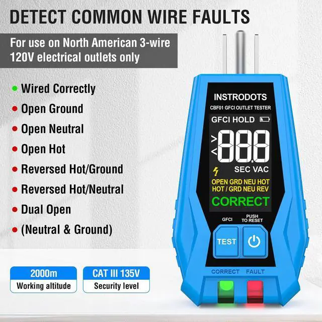 Alt view image 7 of 7 - Circuit Breaker Finder Tool with Accessories, 90-135V AC Digital Breaker Finder with Integrated GFCI Outlet Tester, Circuit Tracer with Buzzer Alarm & Color Display, Includes Carrying Case