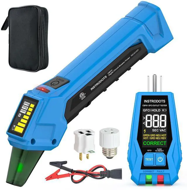 Main image of Circuit Breaker Finder Tool with Accessories, 90-135V AC Digital Breaker Finder with Integrated GFCI Outlet Tester, Circuit Tracer with Buzzer Alarm & Color Display, Includes Carrying Case