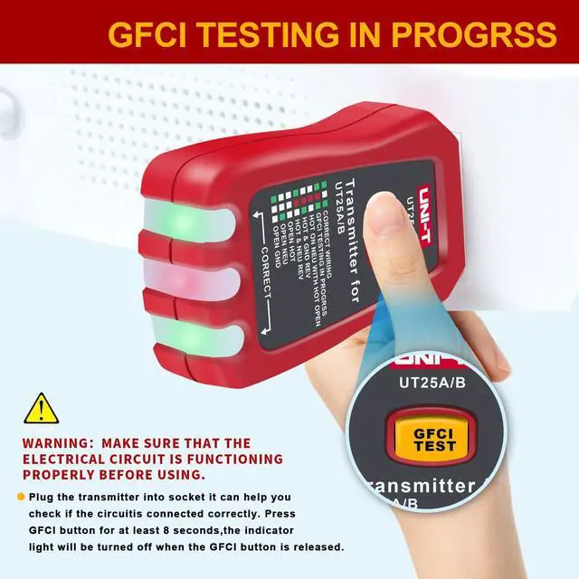 Alt view image 5 of 7 - AC Circuit Breaker Finder and Tracer Tool Kit with Electrical Integrated GFCI Outlet Tester, AC 90-120V USA Plug + Adjustable Sensitivity Beeper Indicattion+ Flashing LED Light - UT25A