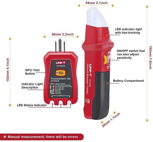 Alt view image 7 of 7 - AC Circuit Breaker Finder and Tracer Tool Kit with Electrical Integrated GFCI Outlet Tester, AC 90-120V USA Plug + Adjustable Sensitivity Beeper Indicattion+ Flashing LED Light - UT25A