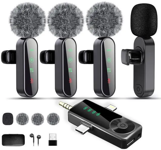 Main image of 4 Packs Wireless Lavalier Microphone for iPhone/Android/Camera, Upgraded Mini Microphone with Noise Reduction, Mic for Video Recording, Podcasts, YouTube, TikTok, and Vlogging