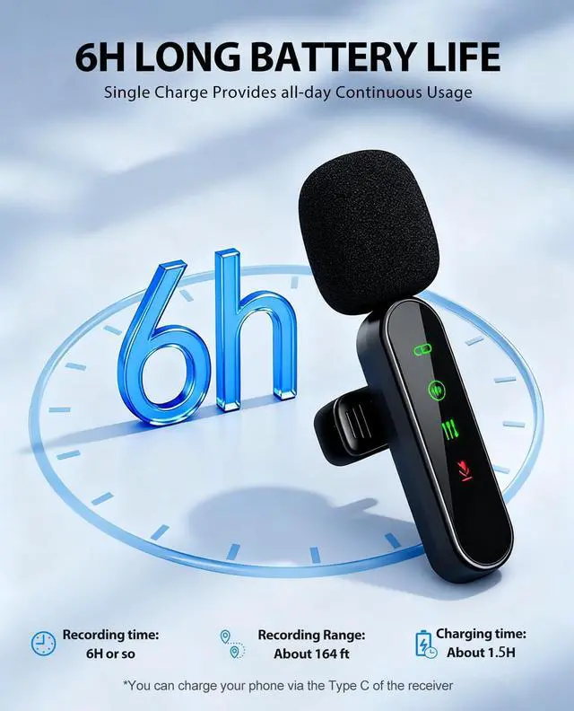 Alt view image 7 of 7 - 4 Packs Wireless Lavalier Microphone for iPhone/Android/Camera, Upgraded Mini Microphone with Noise Reduction, Mic for Video Recording, Podcasts, YouTube, TikTok, and Vlogging