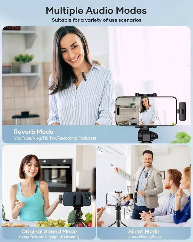 Alt view image 3 of 7 - 2 Pack Wireless Lavalier Microphone for iPhone iPad and Android Phone, Lapel Mic Plug and Play Wireless Mic Noise Reduction Mini Microphone for Video Recording Interview Podcast Vlog YouTube Tiktok