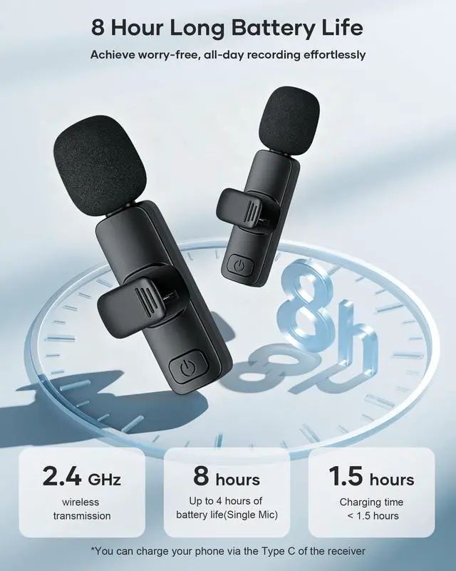 Alt view image 5 of 7 - 2 Pack Wireless Lavalier Microphone for iPhone iPad and Android Phone, Lapel Mic Plug and Play Wireless Mic Noise Reduction Mini Microphone for Video Recording Interview Podcast Vlog YouTube Tiktok