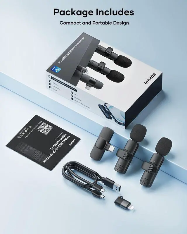 Alt view image 7 of 7 - 2 Pack Wireless Lavalier Microphone for iPhone iPad and Android Phone, Lapel Mic Plug and Play Wireless Mic Noise Reduction Mini Microphone for Video Recording Interview Podcast Vlog YouTube Tiktok