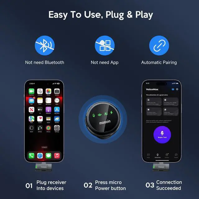 Alt view image 4 of 7 - Wireless Lavalier Microphone for iPhone, with AI Noise Reduction Plug-and-Play Clip-on Mic for iPhone/iPad/Android, Long Battery Life Mini Portable for Vlogging, Live Streaming, Interviews