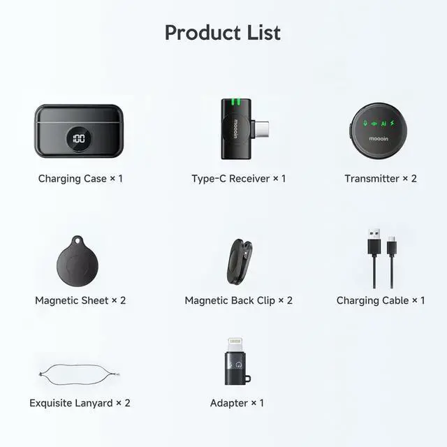 Alt view image 7 of 7 - Wireless Lavalier Microphone for iPhone, with AI Noise Reduction Plug-and-Play Clip-on Mic for iPhone/iPad/Android, Long Battery Life Mini Portable for Vlogging, Live Streaming, Interviews
