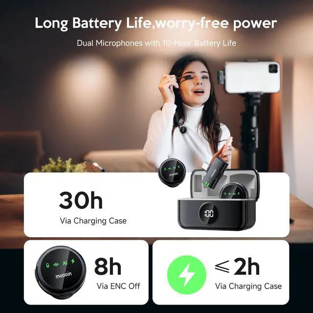 Alt view image 5 of 7 - Wireless Lavalier Microphone for iPhone, with AI Noise Reduction Plug-and-Play Clip-on Mic for iPhone/iPad/Android, Long Battery Life Mini Portable for Vlogging, Live Streaming, Interviews