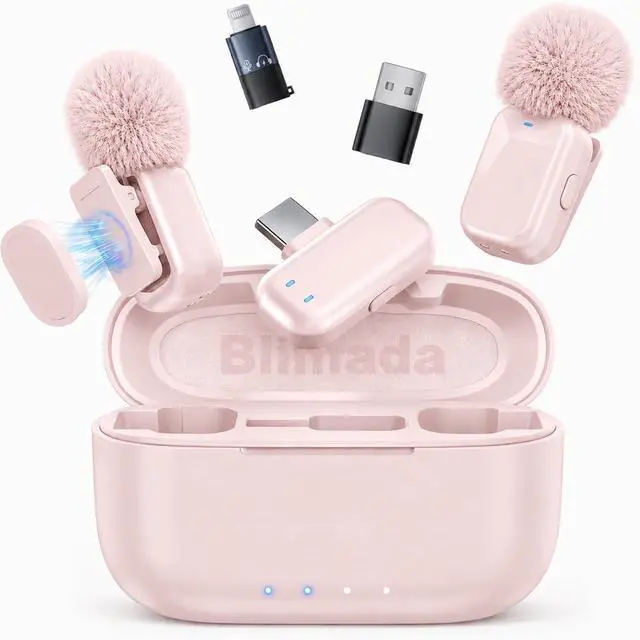 Main image of mini 2 Wireless Lavalier Microphones for iPhone 16/17 & Android, AI Noise Cancellation, App Control, 30H Battery with Charging Case, Lapel Microphone Wireless for Video Pink