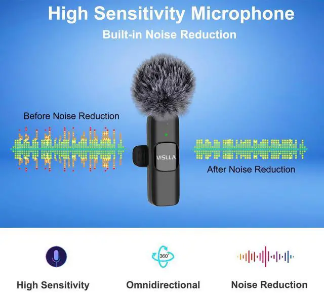 Alt view image 2 of 7 - Mini Microphone for iPhone & Android,11H Battery, Noise Cancelling Wireless Lavalier Mic, Clip On Lapel Mic Pro for Content Creator Vlogging/YouTube/Tiktok/Video Recording/Streaming/Interview