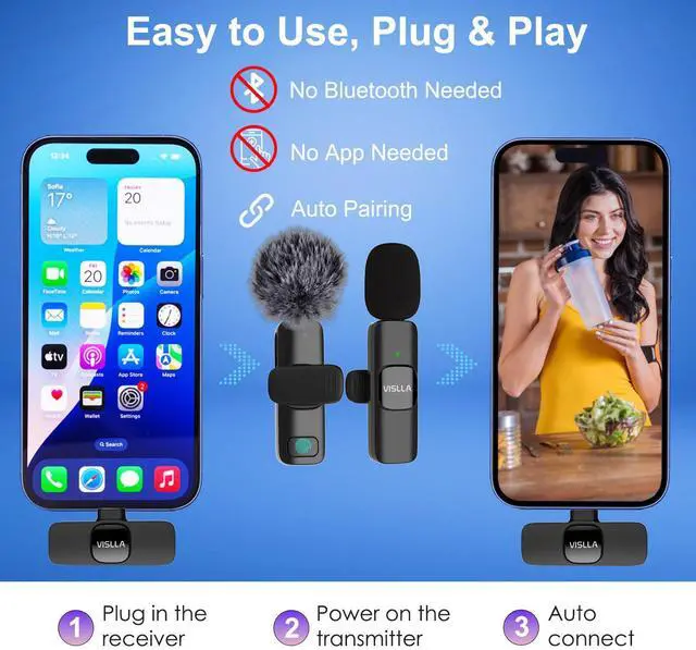 Alt view image 4 of 7 - Mini Microphone for iPhone & Android,11H Battery, Noise Cancelling Wireless Lavalier Mic, Clip On Lapel Mic Pro for Content Creator Vlogging/YouTube/Tiktok/Video Recording/Streaming/Interview