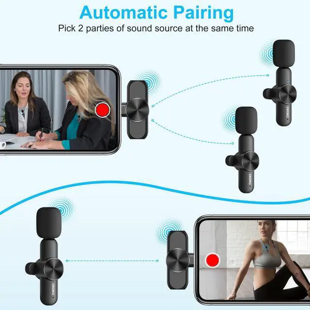 Alt view image 2 of 7 - Wireless Microphones for iPhone 15 - Android Phone & Computer/Laptop, Mini Professional Wireless Lavalier Microphone for Video Recording Podcast Cordless Lapel Mic with USB C