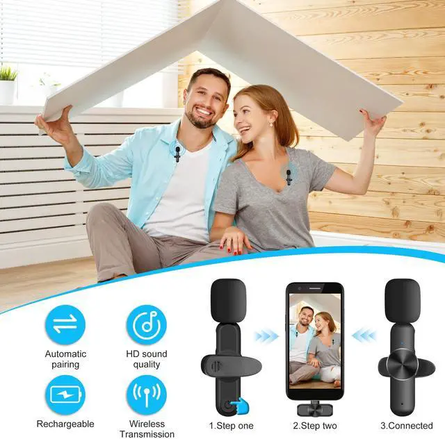 Alt view image 4 of 7 - Wireless Microphones for iPhone 15 - Android Phone & Computer/Laptop, Mini Professional Wireless Lavalier Microphone for Video Recording Podcast Cordless Lapel Mic with USB C