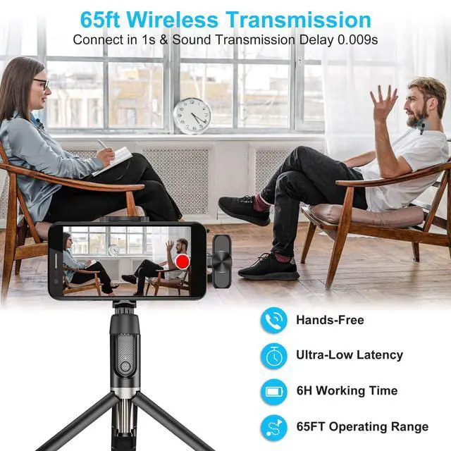 Alt view image 6 of 7 - Wireless Microphones for iPhone 15 - Android Phone & Computer/Laptop, Mini Professional Wireless Lavalier Microphone for Video Recording Podcast Cordless Lapel Mic with USB C