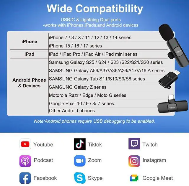 Alt view image 5 of 7 - Mini Microphone for iPhone & Android,11H Battery, Noise Cancelling Wireless Lavalier Mic, Clip On Lapel Mic Pro for Content Creator Vlogging/YouTube/Tiktok/Video Recording/Streaming/Interview