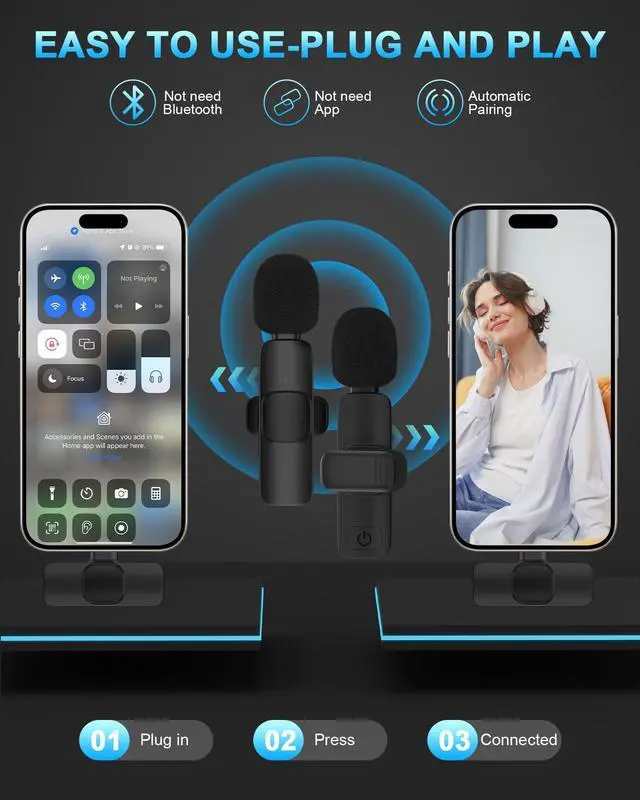 Alt view image 5 of 7 - Wireless Lavalier Microphone Usb C, Lapel Bluetooth Mic for Apple iPhone 17e 17 16e/15 Pro Max, Lavalier Microfono Inalambrico Para Android Phone Collar Clip On Mic Mini Lav for Vedio Youtube iPhone