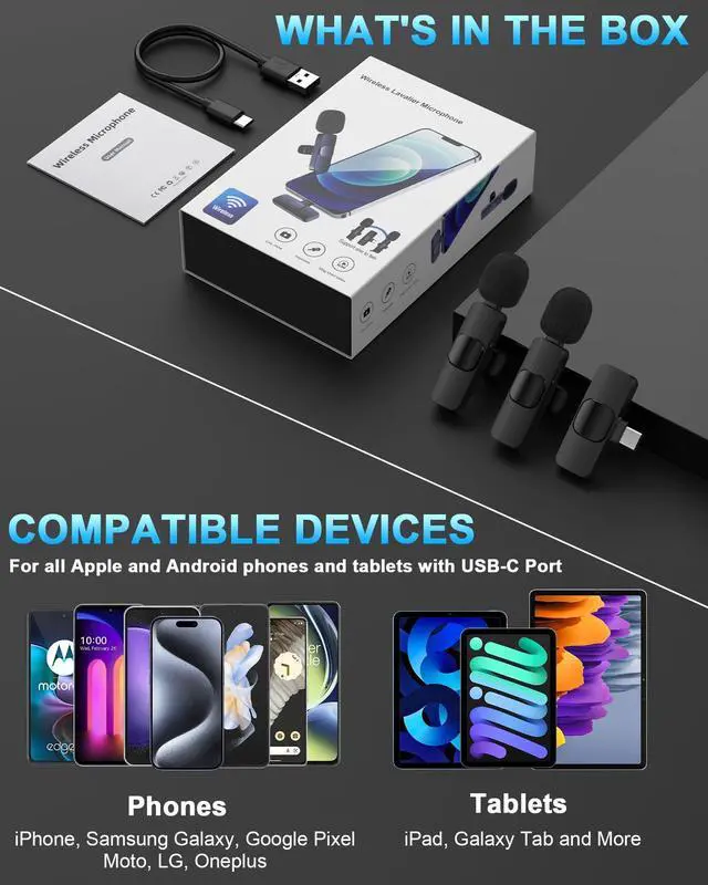 Alt view image 7 of 7 - Wireless Lavalier Microphone Usb C, Lapel Bluetooth Mic for Apple iPhone 17e 17 16e/15 Pro Max, Lavalier Microfono Inalambrico Para Android Phone Collar Clip On Mic Mini Lav for Vedio Youtube iPhone