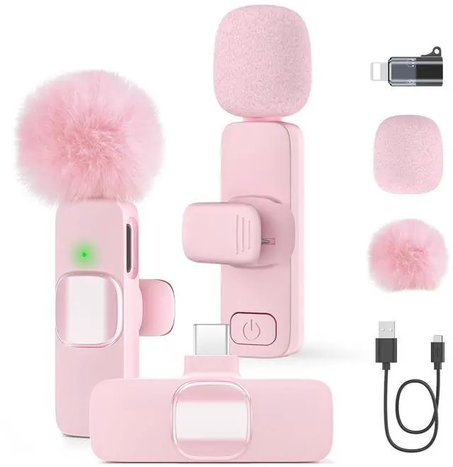 Main image of Mini Wireless Lavalier Microphone for iPhone 16/15/14/Android, Lapel Mic with Noise Reduction, 12H, 65ft, Pink Tiny Microphone Content Creator Interview for Vlog YouTube TikTok Recording (Pink)