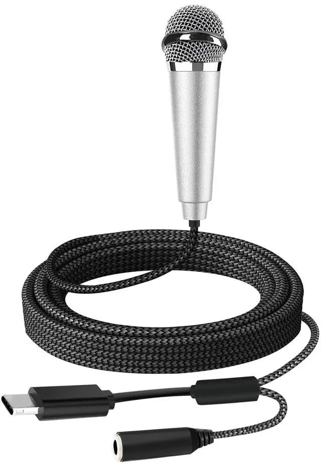Main image of USB C Mini Microphone Karaoke, Portable ASMR Microphone for Android Phone/iPhone 15/Laptop/Mac, Wired Mic for Voice Recording, Singing, Interviews, Vlogs, YouTube, TIK Tok (Silver)