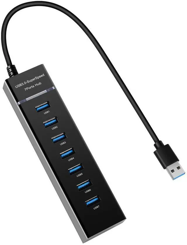 Main image of 7-Port USB Hub, Multiple USB, 6 Port USB Hub, USB 3.0 USB 2.0 Hub, USB Splitter for Laptop, PC, Keyboard, Mouse, SSD, Dell, HP, Lenovo, MacBook, Acer, Surface, 1ft