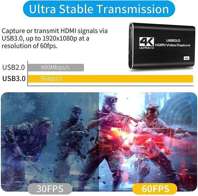 Alt view image 4 of 7 - 2024 Capture Card, 4K HDMI Audio Video Capture Card, USB 3.0 Capture Adapter 1080P 60FPS Video Recorder Device for Game Recording, Works for Nintendo Switch, Streaming Live,Support X-Box/OBS/Camera/PC