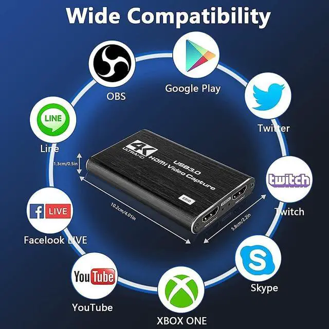 Alt view image 7 of 7 - 2024 Capture Card, 4K HDMI Audio Video Capture Card, USB 3.0 Capture Adapter 1080P 60FPS Video Recorder Device for Game Recording, Works for Nintendo Switch, Streaming Live,Support X-Box/OBS/Camera/PC