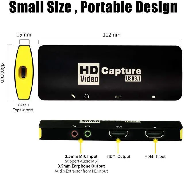 Alt view image 7 of 7 - Game Capture Card,USB3.1 Type C HDMI Capture Card,1080P 60FPS HD Audio Video Capture Device CamLink for PS4 Switch OBS Youtube Live Streaming and Recording,Compatible With Windows Mac OS Linux