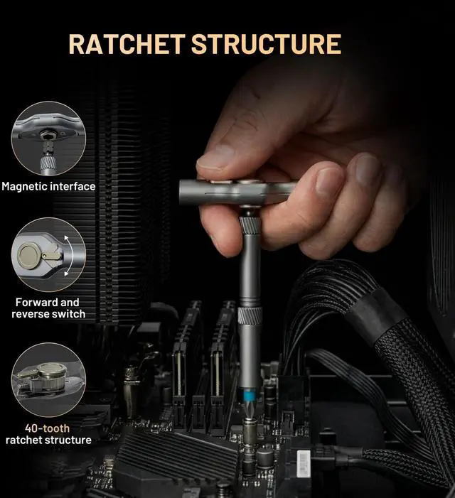 Alt view image 4 of 7 - 24 in 1 magnetic ratchet screwdriver set, Mini Bit Driver Kit with Reversible T-Handle, 40-Tooth Magnetic Multi-Bit Tool for Tight Spaces, Furniture Assembly, Bike Repair & EDC, with Case