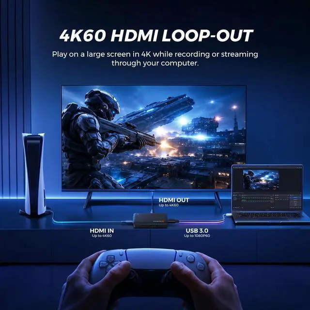 Alt view image 3 of 7 - 4K HDMI Capture Card, USB 3.0 Video Capture Card for Live Streaming & Gaming, Record in 1080P 60FPS with Ultra-Low Latency, Compatible with PS5, PS4, Xbox, Switch, Windows/Mac/Linux (CCD10)