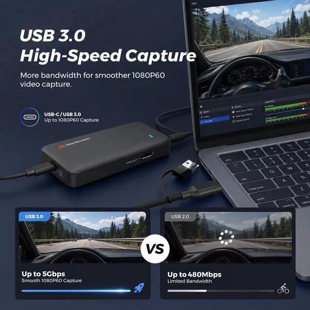 Alt view image 4 of 7 - 4K HDMI Capture Card, USB 3.0 Video Capture Card for Live Streaming & Gaming, Record in 1080P 60FPS with Ultra-Low Latency, Compatible with PS5, PS4, Xbox, Switch, Windows/Mac/Linux (CCD10)