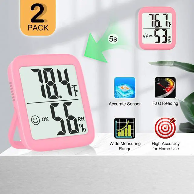 Alt view image 6 of 7 - 2 Pack Room Thermometer for Home, Hygrometer Indoor Humidity Meter Gauge, Digital Temperature and Humidity Monitor Sensor for House, Terrarium, Incubator, Greenhouse - Battery Included