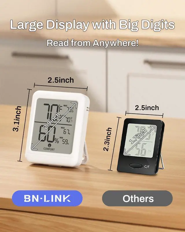 Alt view image 4 of 7 - Digital Hygrometer Indoor Room Thermometer, Accurate Temperature and Humidity Meter with Large LCD Monitor for Home, Bedroom, Terrarium, Incubator, Greenhouse, 1 Pack