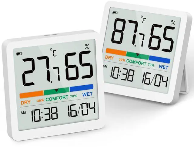 Main image of Indoor Hygrometer Thermometer - Digital Temperature & Humidity Monitor with Calibration, Clear LCD Display & Clock, Accurate Room Gauge for Home, Baby Room, Office (2-Pack)