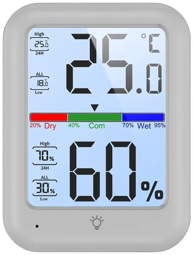 Main image of Digital Hygrometer Thermometer with Large LCD Display, Backlight, Max/Min Memory, Wall Mount, Table Stand, Magnetic Base High Precision Indoor Humidity and Temperature Monitor