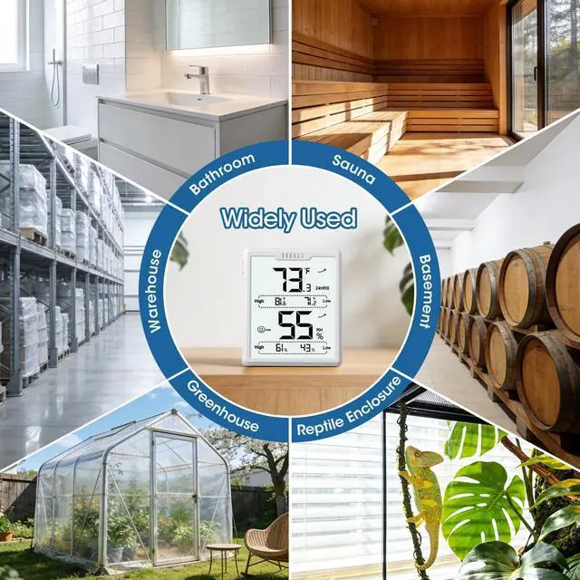 Alt view image 7 of 7 - Digital Hygrometer Room Thermometer Indoor, Humidity Meter with Large LCD Display, Temperature Humidity Monitor with Max Min Records, White