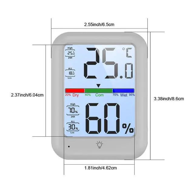 Alt view image 4 of 4 - Digital Hygrometer Thermometer with Large LCD Display, Backlight, Max/Min Memory, Wall Mount, Table Stand, Magnetic Base High Precision Indoor Humidity and Temperature Monitor