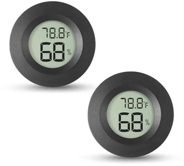 Main image of 2-Pack Mini Hygrometer & Thermometer, Indoor Outdoor Digital Humidity Meter Gauge Temperature, /, for Home, Office, Reptile, Car, Greenhouse, Lab, Terrarium, Cellar.. A01 Black