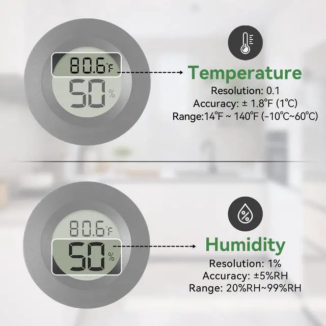 Alt view image 3 of 6 - 2-Pack Mini Hygrometer & Thermometer, Indoor Outdoor Digital Humidity Meter Gauge Temperature, /, for Home, Office, Reptile, Car, Greenhouse, Lab, Terrarium, Cellar.. A01 Black