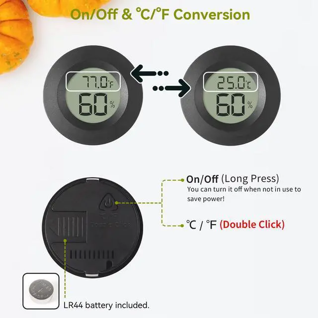 Alt view image 4 of 6 - 2-Pack Mini Hygrometer & Thermometer, Indoor Outdoor Digital Humidity Meter Gauge Temperature, /, for Home, Office, Reptile, Car, Greenhouse, Lab, Terrarium, Cellar.. A01 Black