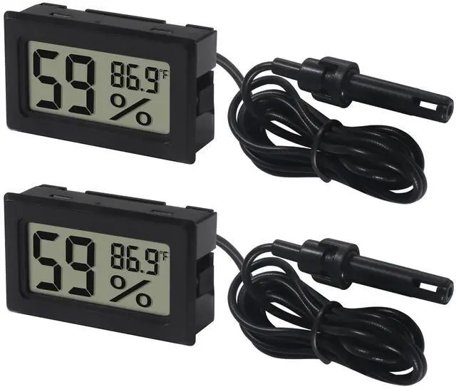 Main image of 2 Pack Mini Digital Thermometer Hygrometer with Probe Indoor Temperature Humidity Meter Gauge LCD Fahrenheit Display Hygrometer Thermometer Gauge for Incubator, Humidor,Greenhouse