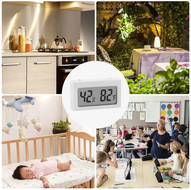 Alt view image 5 of 6 - Monitor Digital Indoor Hygrometer with LCD Display Temperature Gauge Humidity Meter for Home or Greenhouse (White, 4 Pack)