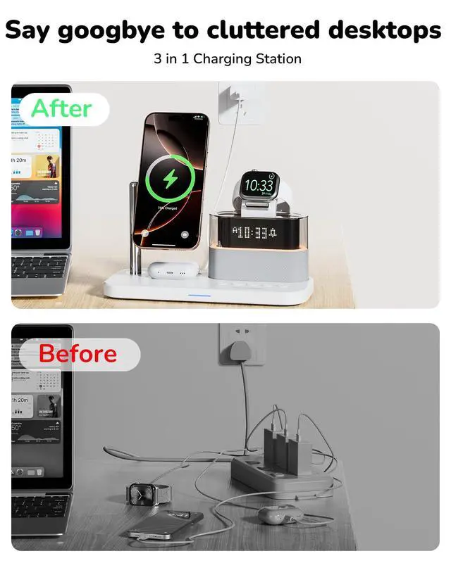 Alt view image 7 of 7 - 5 in 1 Wireless Charging Station for Apple,Magnetic Charger with Alarm Clock Night Light for Multiple Devices,Nightstand Charging Station Compatible with iPhone 17/16/15/14/13/12,Apple Watch,Air-Pods