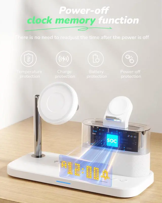 Alt view image 6 of 7 - 5 in 1 Wireless Charging Station for Apple,Magnetic Charger with Alarm Clock Night Light for Multiple Devices,Nightstand Charging Station Compatible with iPhone 17/16/15/14/13/12,Apple Watch,Air-Pods