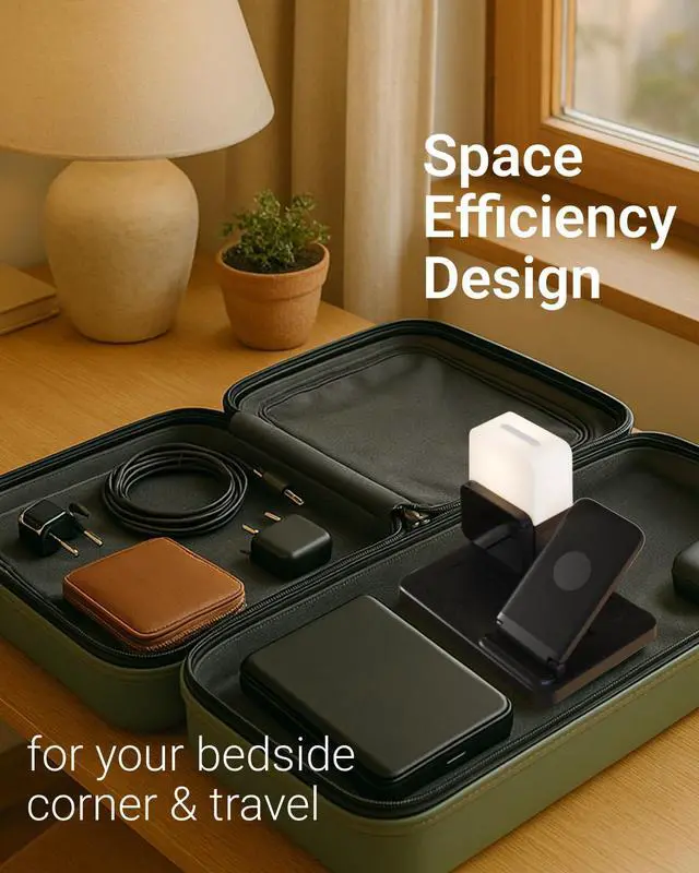 Alt view image 7 of 7 - Nightstand Charging Station - Charging Station for Multiple Devices with Alarm Clock and Night Light, Wireless Fast Charger for iPhone, Android Phones, AirPods & Apple Watch (No Adapter)