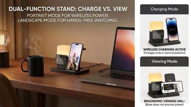 Alt view image 6 of 7 - Nightstand Charging Station - Charging Station for Multiple Devices with Alarm Clock and Night Light, Wireless Fast Charger for iPhone, Android Phones, AirPods & Apple Watch (No Adapter)